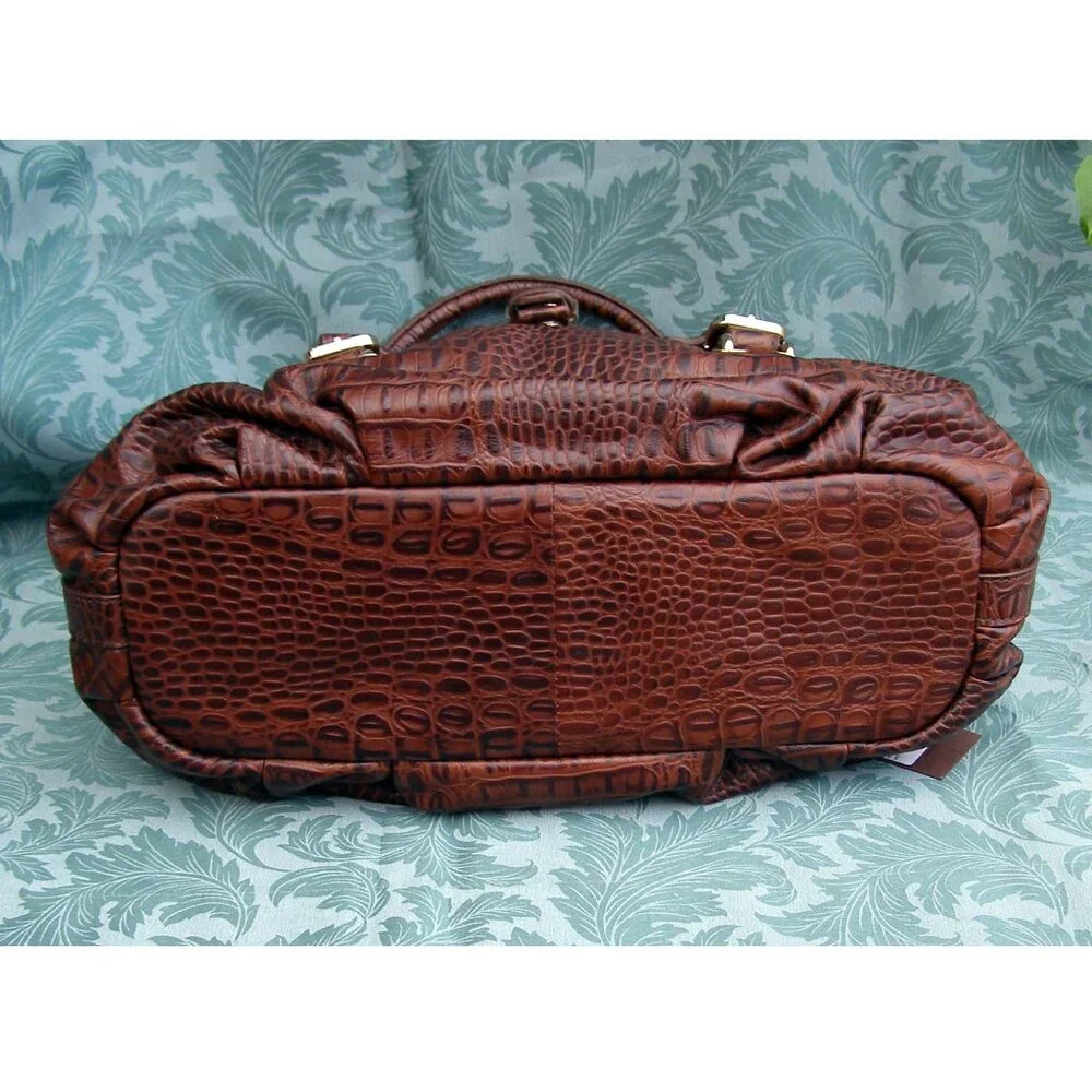 NEW MAZZINI Brown Leather Bag w/Tag Croc Embossed